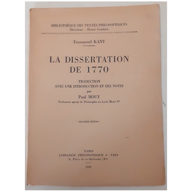 La dissertation de 1770