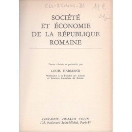 Société et économie de la République romaine. Page de titre