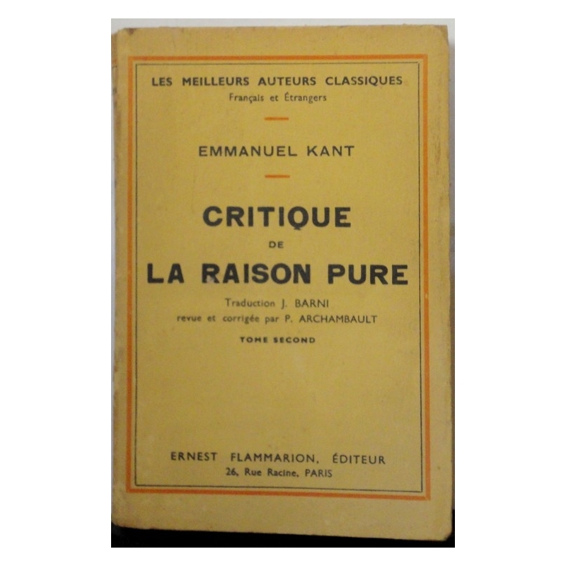 Critique de la raison pure. Tome second