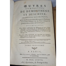 Œuvres complettes de Démosthene et d'Eschine. Tome III et IV. Page de titre tome III