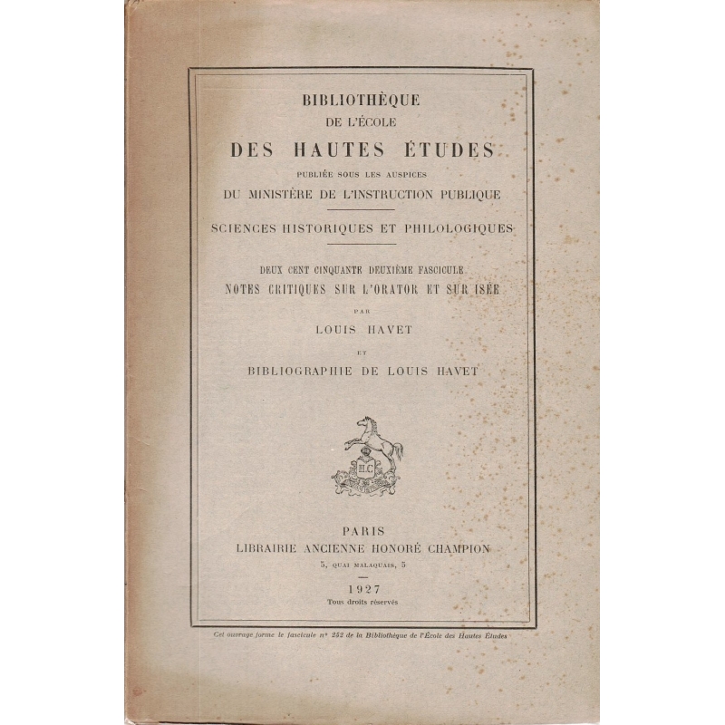 Notes critiques sur l’Orator et sur Isée