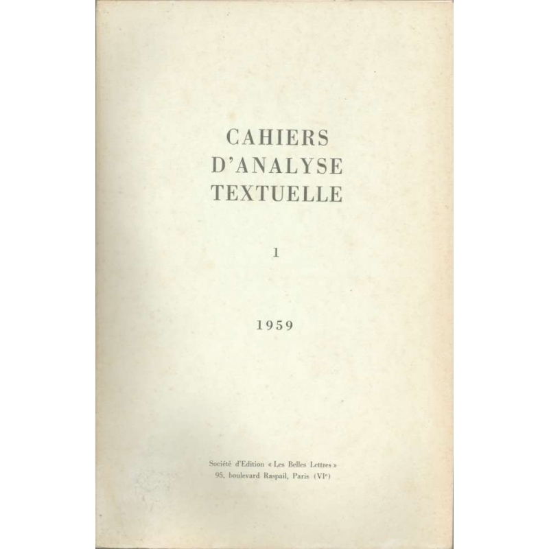 Cahiers d'analyse textuelle n°1