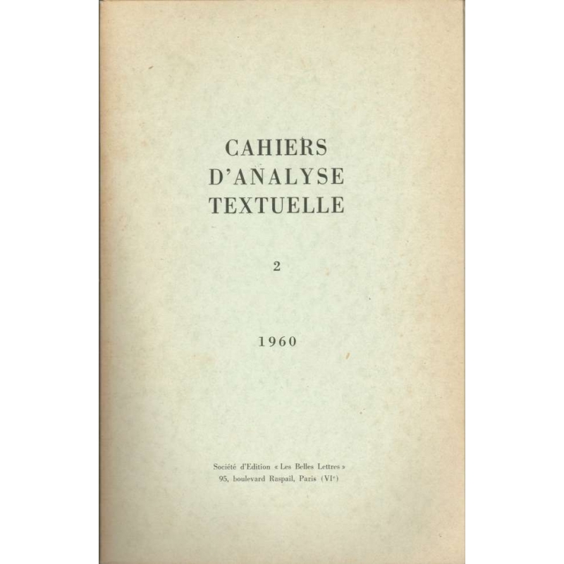 Cahiers d'analyse textuelle n°2