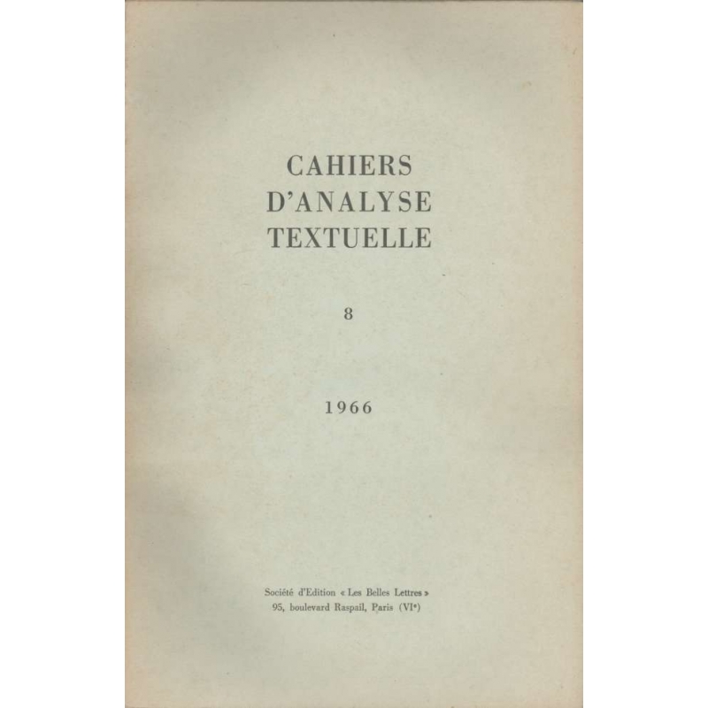 Cahiers d'analyse textuelle n°8