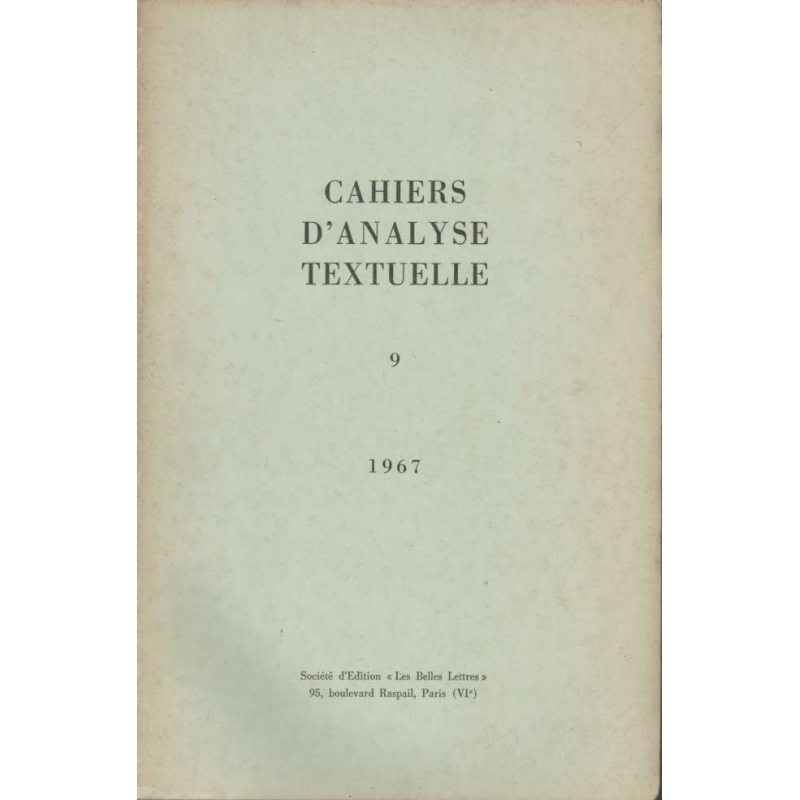 Cahiers d'analyse textuelle n°9