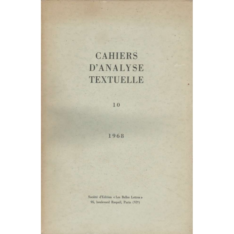Cahiers d'analyse textuelle n°10