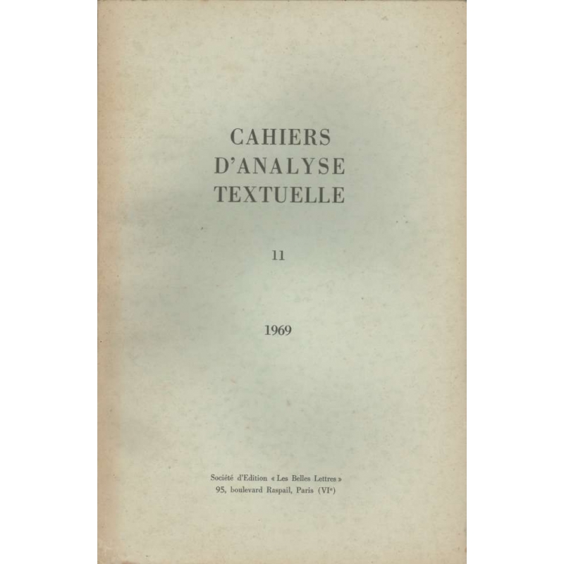 Cahiers d'analyse textuelle n°11