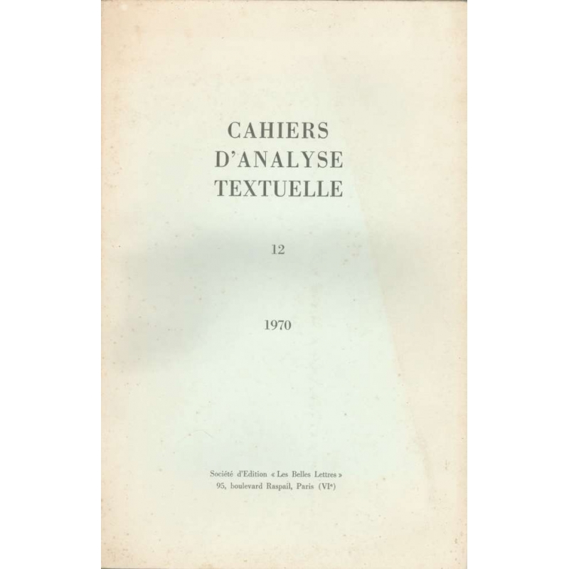 Cahiers d'analyse textuelle n°12