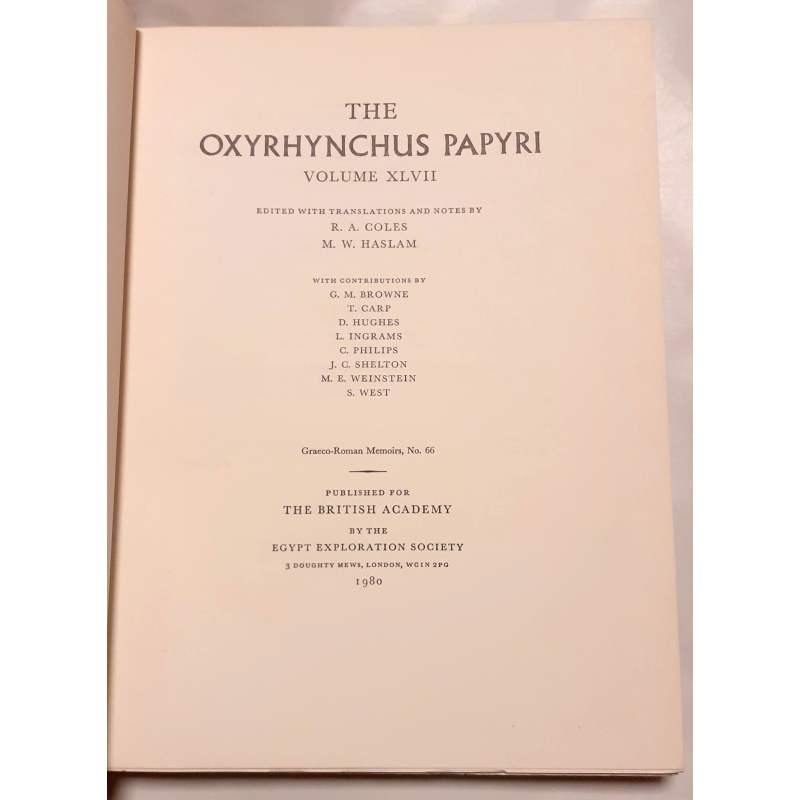 The Oxyrhynchus Papyri, Volume XLVII. Page de titre.