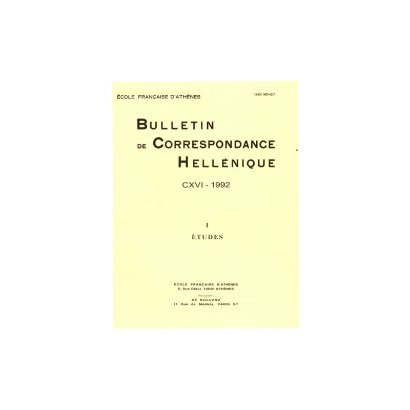 Bulletin de Correspondance Hellénique - CXVI - 1992- I - Etudes